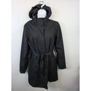 Eddie Bauer Black Hooded Trench Rain Coat
